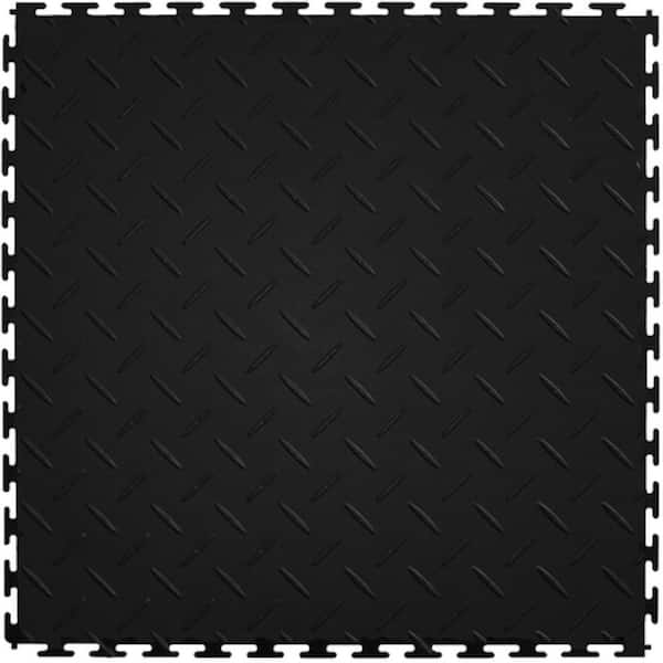 Supreme Garage Tile Diamond Plate 1.71 ft. Width x 1.17 ft. Length Black PVC Garage Flooring