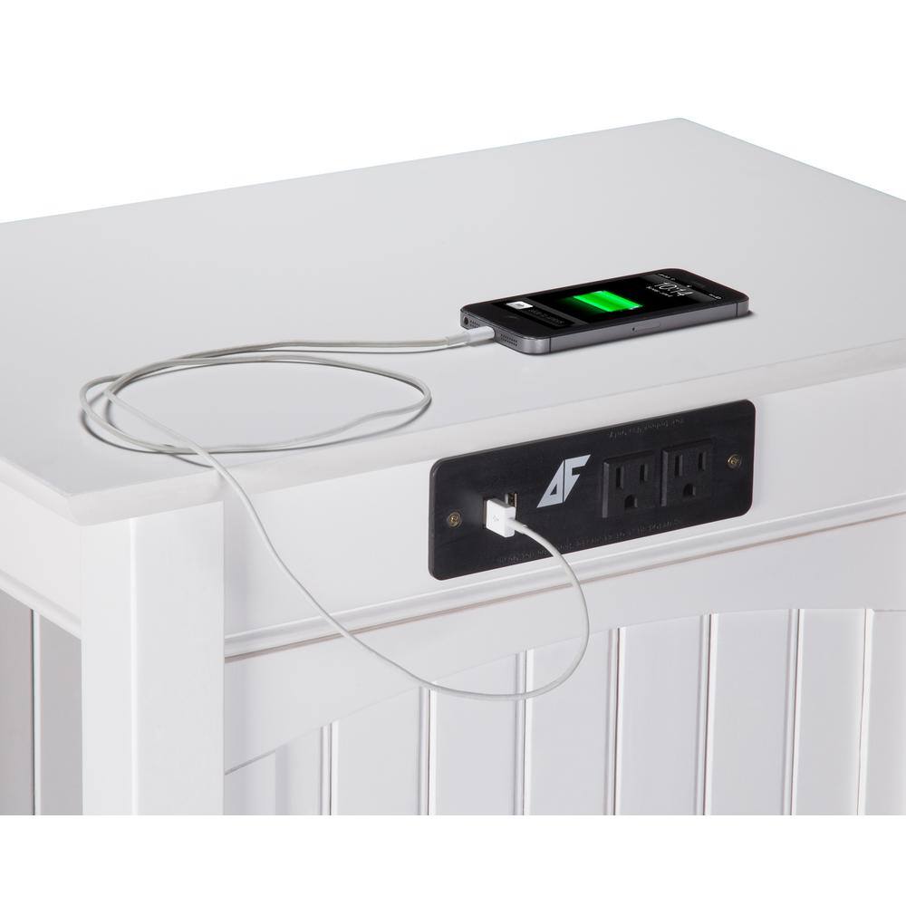 White Wood Chair Side Table with USB Charging Ports