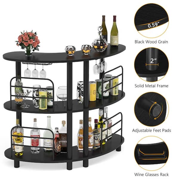 Tribesigns Home Bar Unit, 3 Tier Liquor Bar Table with Stemware Racks and  Wine Storage Shelves, Wine Bar Cabinet Mini Bar for Home Kitchen Pub (Gray)