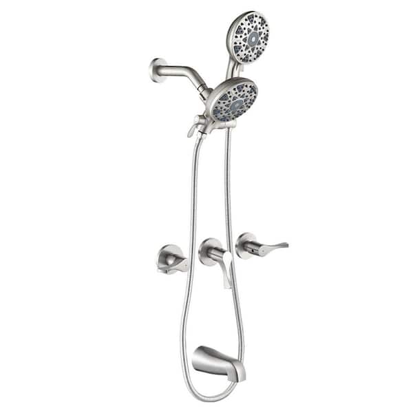 3 Handles 6-Spray Tub and Shower Faucet 2.5 GPM 4.72 in Shower Head with Tub Spout in Brushed Nickel Valve Included