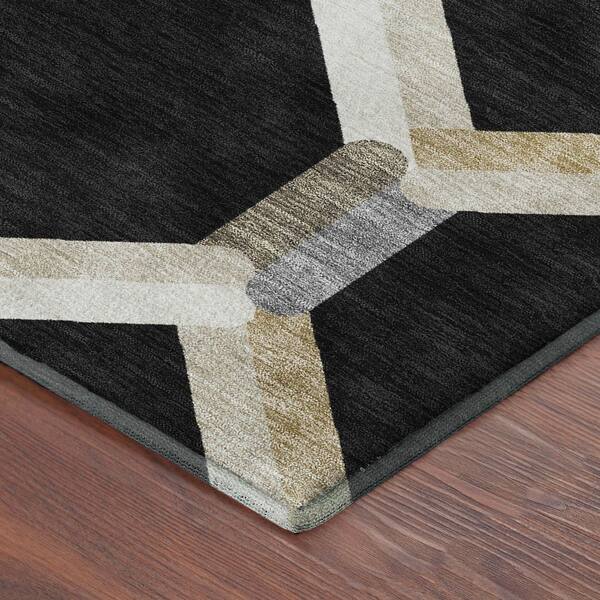 Mayfield Premium Machine Washable Abstract AMF2343 Black 2 ft. x 7 ft. Runner Rug