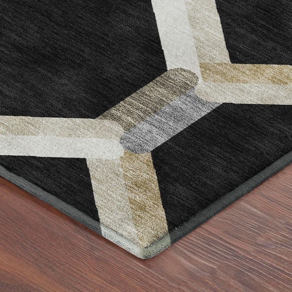 Mayfield Premium Machine Washable Abstract AMF2343 Black 5 ft. x 7 ft. 6 in. Area Rug