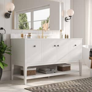 60 in. W x 22 in. D x 35 in. H Single Sink Freestanding Bath Vanity in White, with White Cultured Marble Top