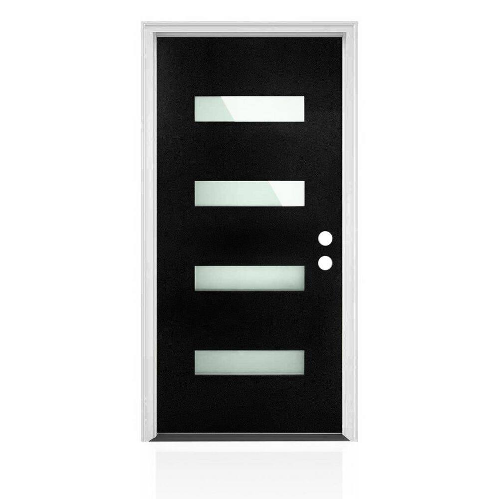 36 in. x 80 in. Left-Handed 4 Lite Frosted Glass Black Modern Prehung Exterior Fiberglass Front Door with Brickmould price history on PriceWatchPro