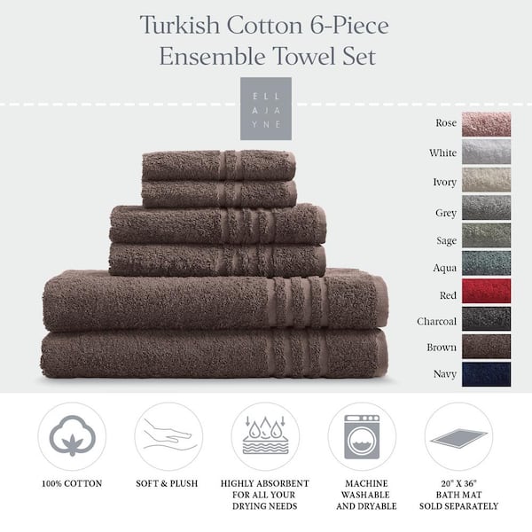 Cotton Two-Toned Reversible Quick Dry Bath Towel Set (6 Piece Set, Grey /  Charcoal) - Great Bay Home