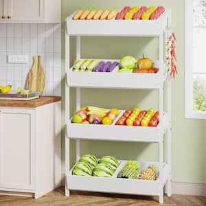 Ahlivia White 29 in. W Display Cabinet Wood Fruit Vegetable Storage Rack with 4 Tiers Basket