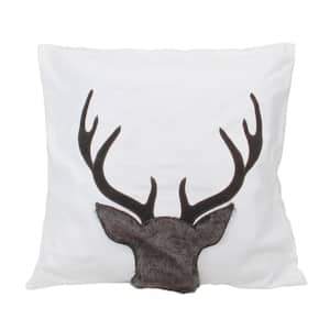 17.5 in. White and Brown Faux Fur Reindeer Throw Pillow Cover