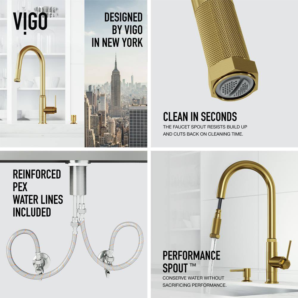 Matte Brushed Gold 18" Stainless Steel Pull-Down Kitchen Faucet with Soap Dispenser