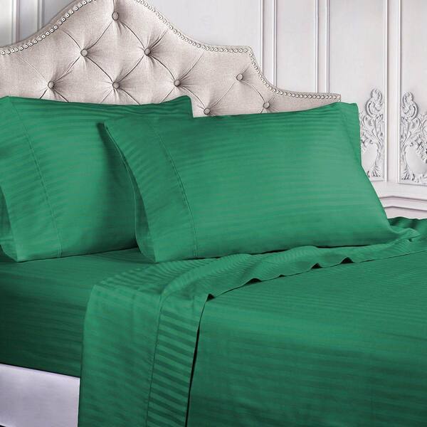 SUPERIOR 300 Thread Count 4-Piece Hunter Green Stripe Egyptian
