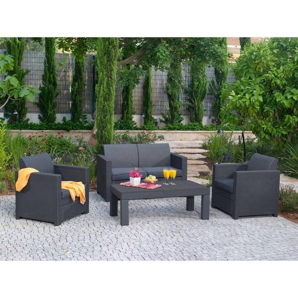 Keter Limousine 4-Piece Patio Conversation Set with Charcoal Cushions