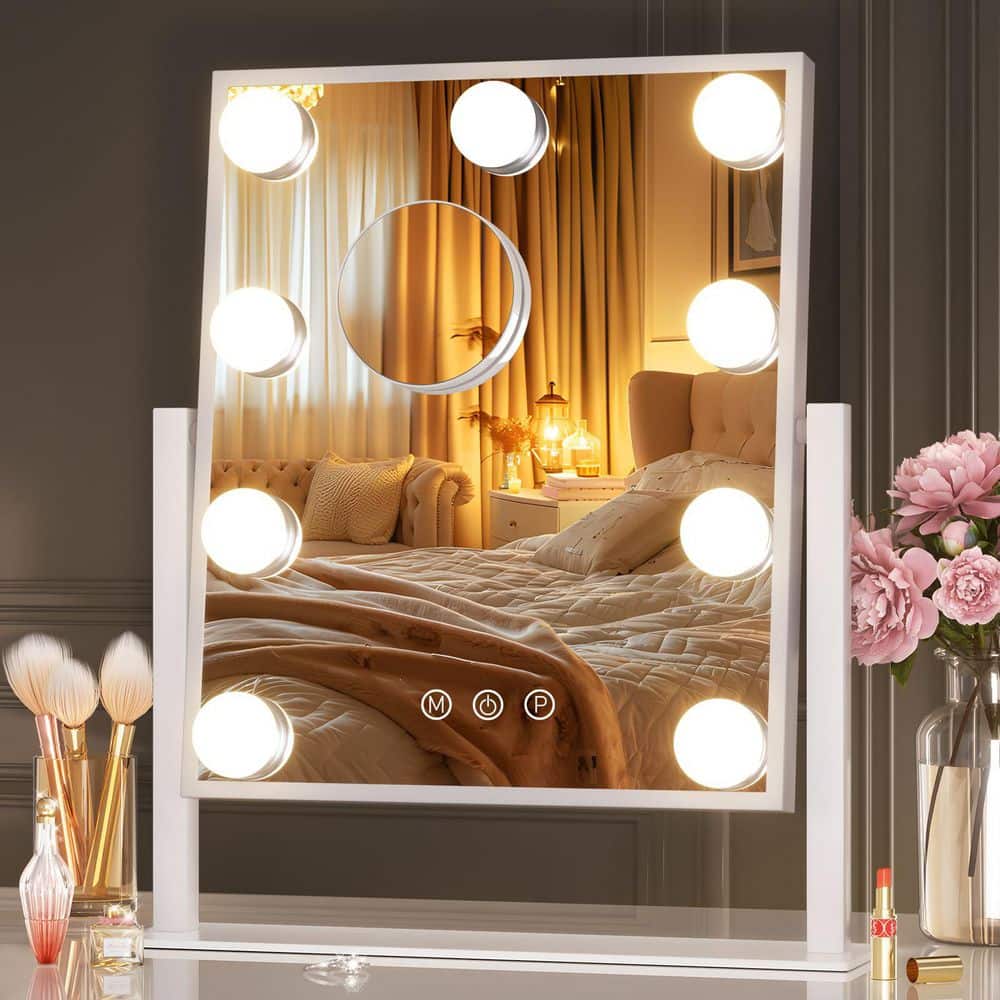 Vosuja White 10 in W x 12 in. H Rectangle Framed Vanity Mirror with ...