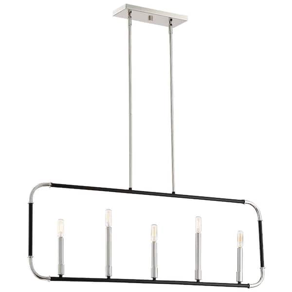 Minka Lavery Liege 5-Light Matte Black with Polished Nickel Highlights Pendant