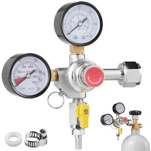 Double Gauge Regulator CO2 Regulator Gauge with 0-60PSI, Heavy-Duty CO2 Gauge Gas System Draft Beer Regulator with Valve