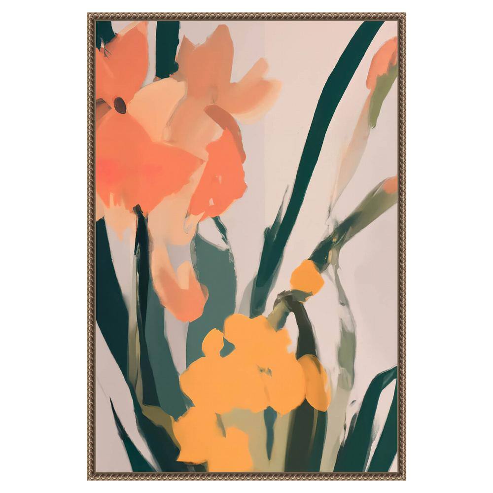 Large Floral Abstract Canvas Print with Beaded Bronze Frame