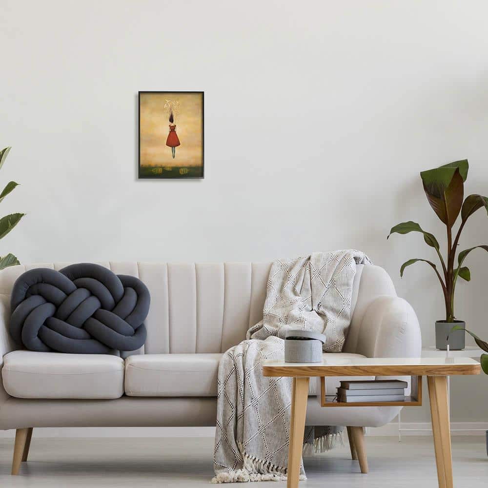 Abstract Red Dress Bird Canvas Print with Ebony Frame
