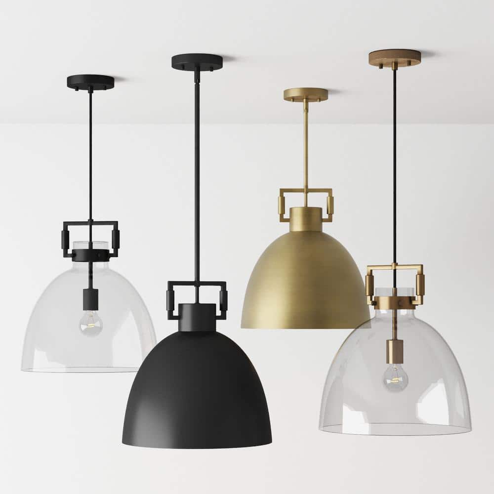 Matte Black Glass Bowl Pendant Light with LED