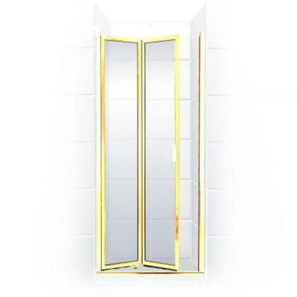 Coastal Shower Doors Paragon Series 28 in. x 66 in. Framed Bi-Fold Double Hinged Shower Door in Gold and Clear Glass