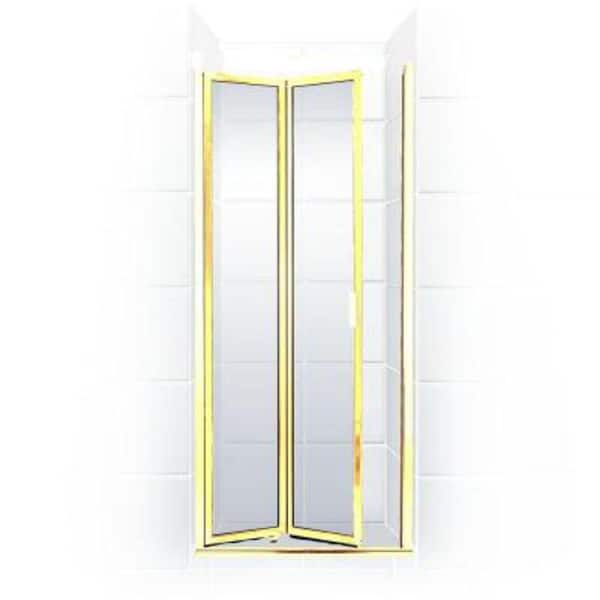 Coastal Shower Doors Paragon Series 30 in. x 66 in. Framed Bi-Fold Double Hinged Shower Door in Gold and Clear Glass