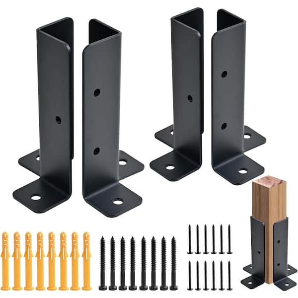 5 in. H x 1.37 in. W Black Steel Adjustable Deck Post Anchor Base Brackets for 1.5 x 1.5-4 x 4 Posts, Stair Railing Kit