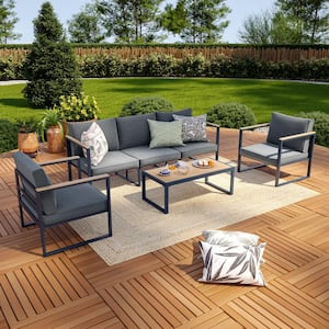 4-Piece Modern Aluminum Patio Outdoor Furniture Conversation Set with Gray Cushions