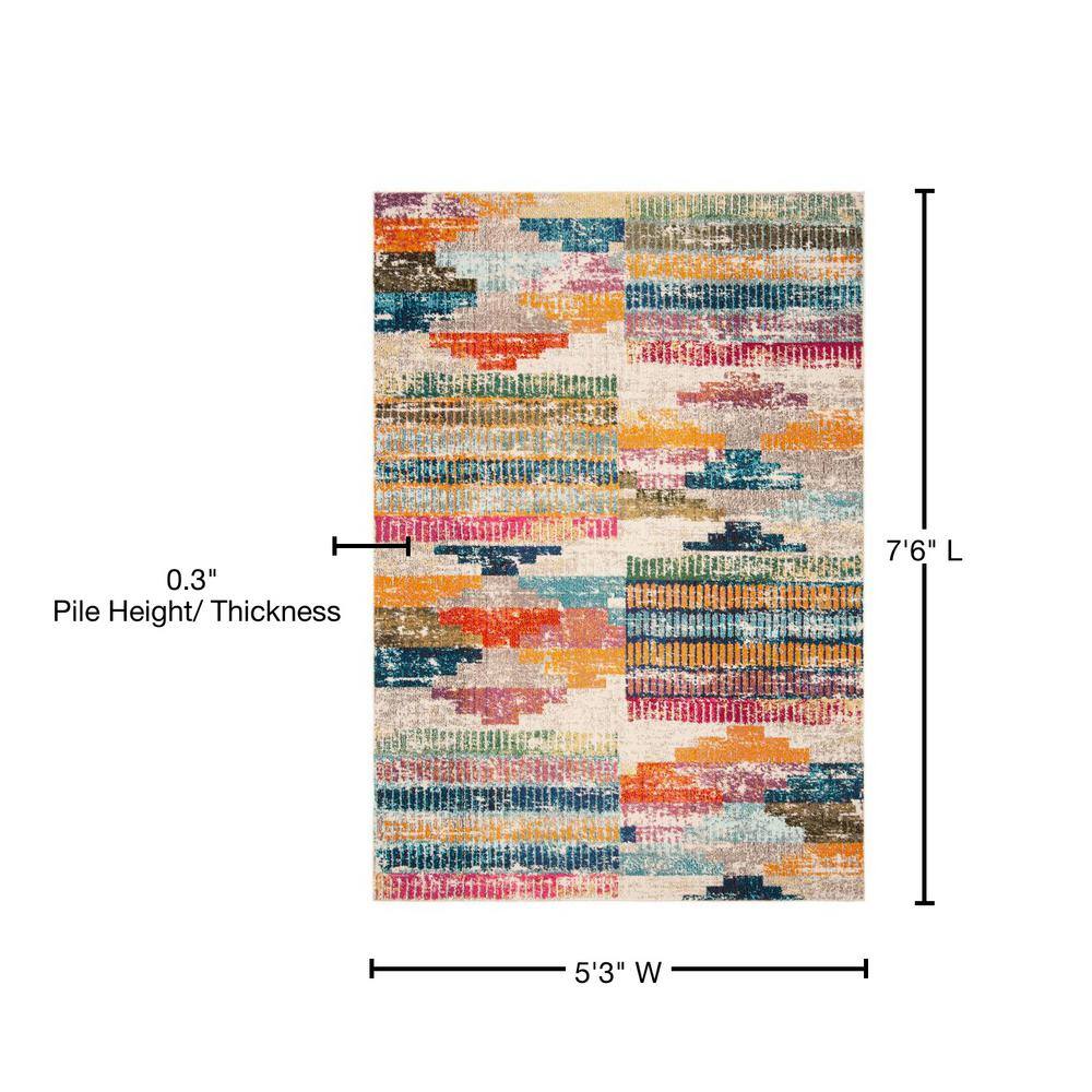 Ivory Rectangular Hand-knotted Synthetic Rug, 5'3"x7'6"