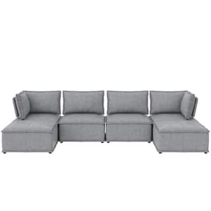 Adam 32 in. W, Corner Chair for Modular Linen Sectional Sofa in Gray