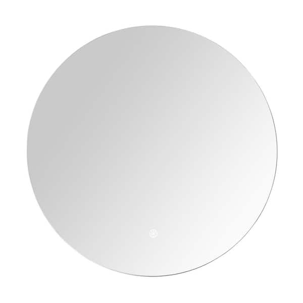 Home Decorators Collection 30 in. W x 30 in. H Round Frameless Anti-Fog Wall Mount Bathroom Vanity Mirror in Silver with Dimmable LED Light