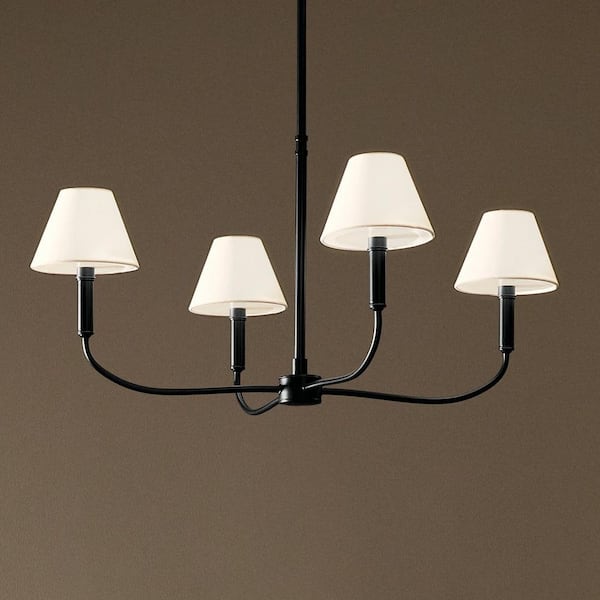 Eadie 30.75 in. 4-Light Black Updated Traditional Dining Room Chandelier with White Fabric