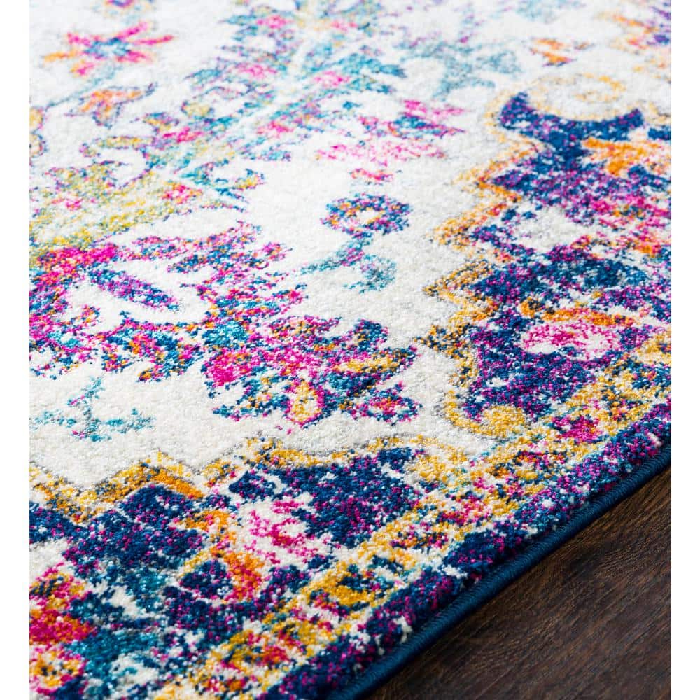 Dark Blue Distressed Medallion Runner Rug, 2'7" x 7'3", Polypropylene