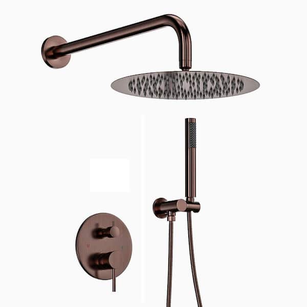 Aosspy 1-Spray Patterns with 2.5 GPM 10 in. Wall Mount Dual Shower Head Hand Shower Faucet in Oil Brown Bronze (Valve Included)