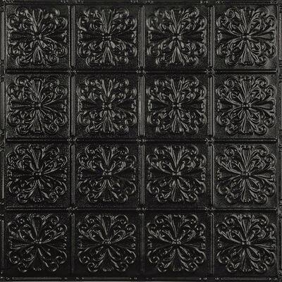 Pattern #27 24 in. x 24 in. Textured Black Satin Tin Wall Tile Backsplash Kit (5 pack)