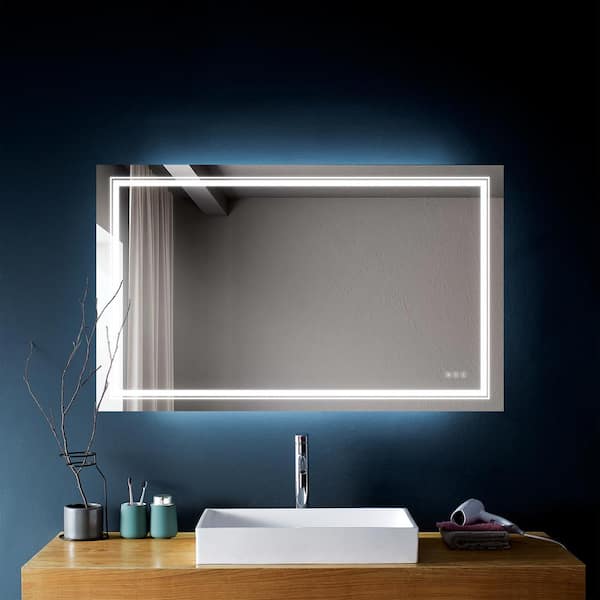 Aoibox 60 in. W x 36 in. H Rectangular Frameless Anti-Fog Wall Mount Bathroom Vanity Mirror with LED Lights in White