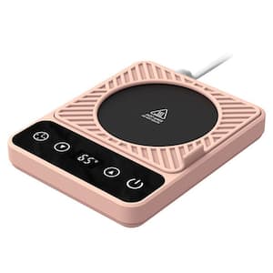 1-Cup Pink Corded Desktop Electric Cup Warmer with Timer Setting 6 Temperature Levels for Milk Tea Cup Heating Plate