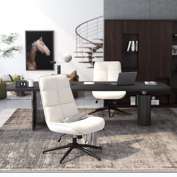 Homy Casa Charlot Fabric Adjustable Swivel Office Chair in White Foldable Backrest for Home, Bedroom, Living Room Use