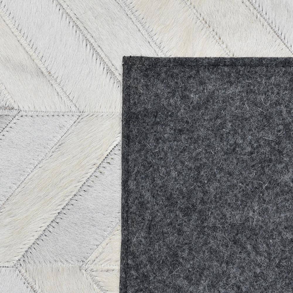 Meir Handmade Ivory Wool & Cowhide Geometric 8' x 10' Rug