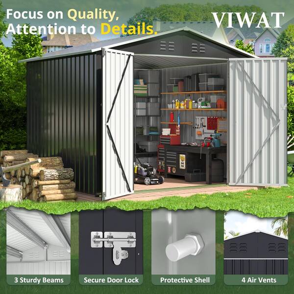 VIWAT 8 ft. W x 6 ft. D Metal Outdoor Storage Shed with Lockable