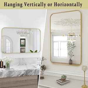30 in. W x 47 in. H Large Rectangular Metal Framed Wall Bathroom Vanity Mirror Gold