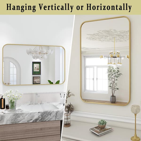 30 in. W x 47 in. H Large Rectangular Metal Framed Wall Bathroom Vanity Mirror Gold