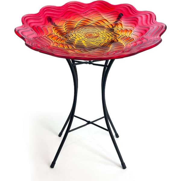 Red Birdbaths Bowl with Metal Stand