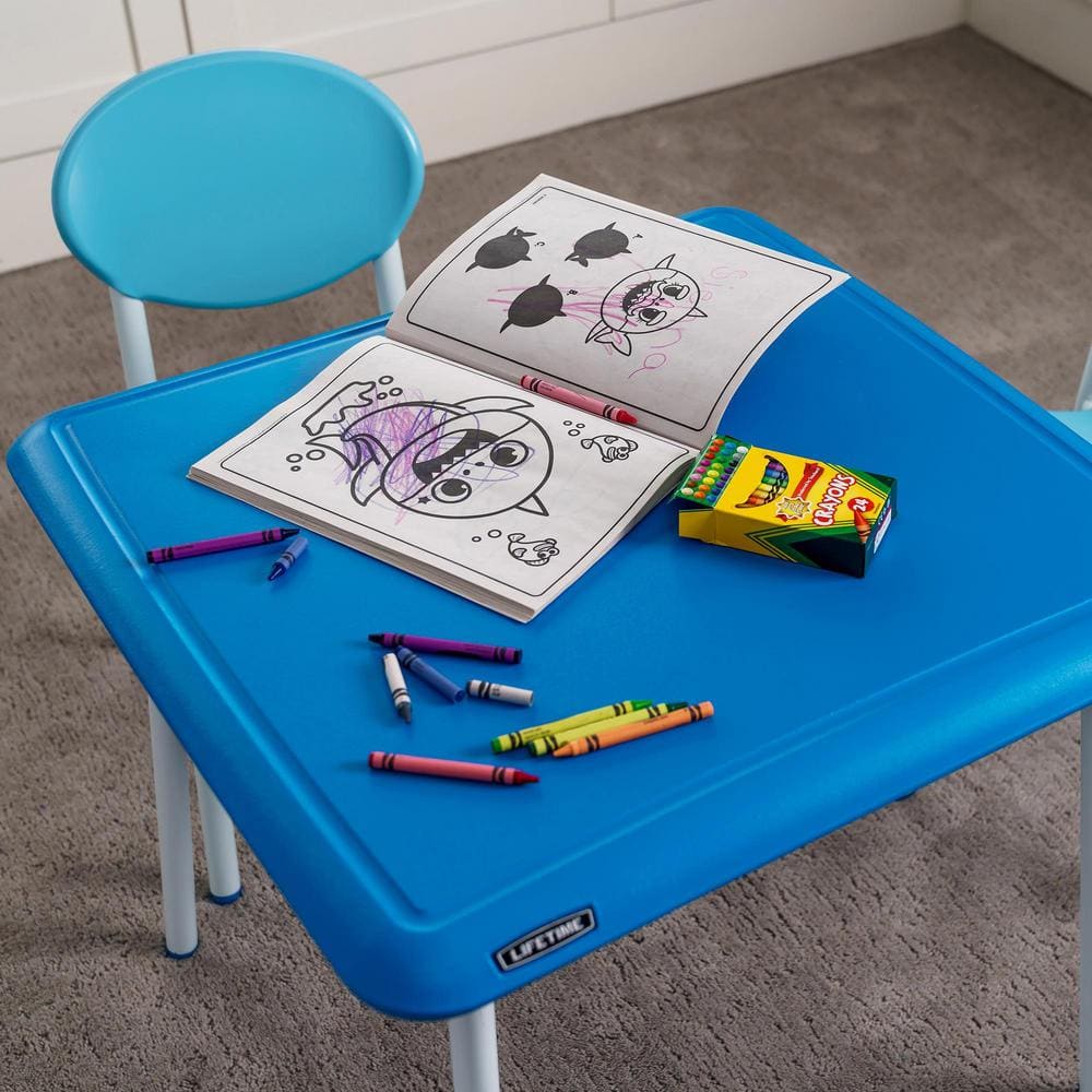 Blue and White Folding Kids Table and Chair Set