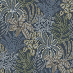 Sumner Navy Woodland Botanical Wallpaper Sample