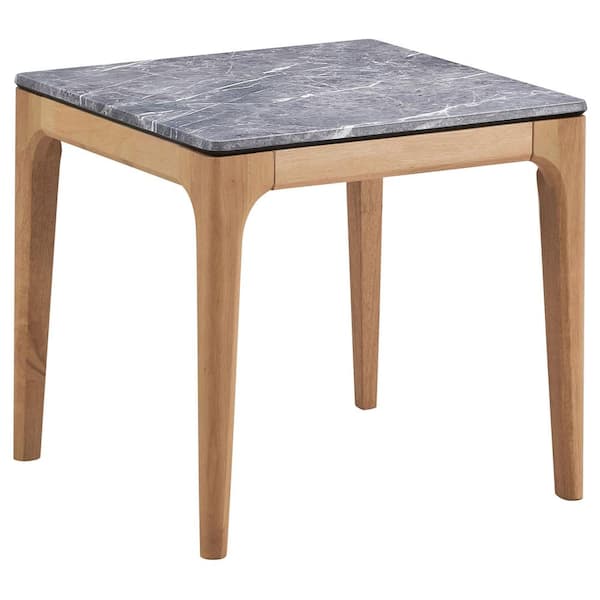 Polaris 23.5 in. Teramo and Light Oak Rectangular Marble-like Top End Table