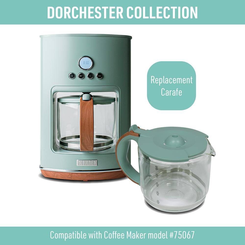 10-Cup Glass Carafe with Silt Green Lid and Faux Bois Handle