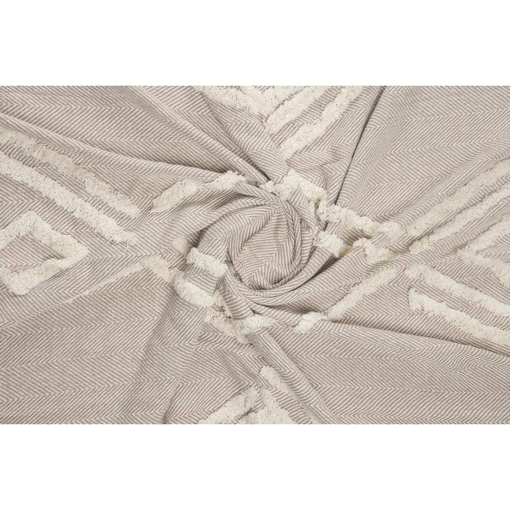 Beige and Cream Cotton Fringe Throw Blanket, 50" x 60"