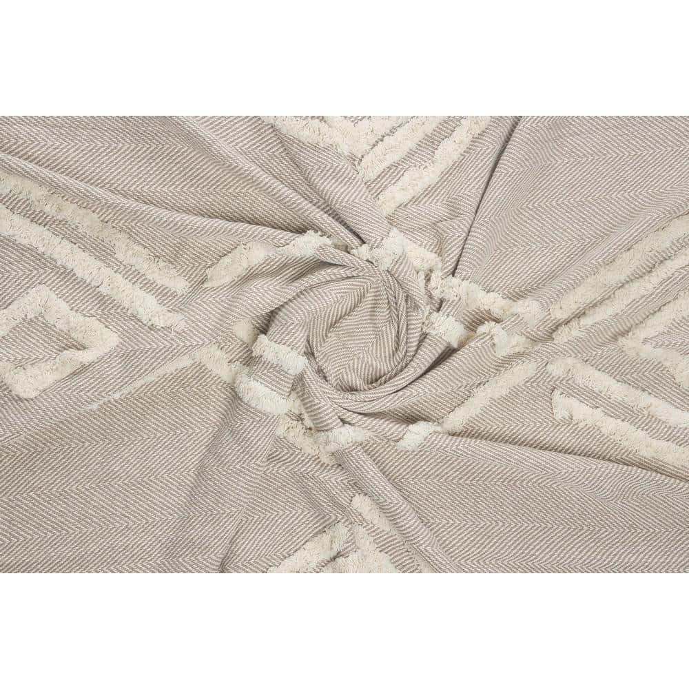 Beige and Cream Cotton Fringe Throw Blanket, 50" x 60"
