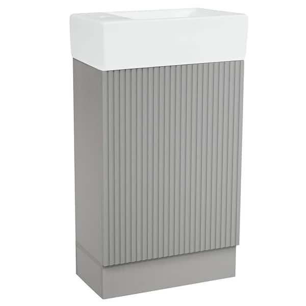 18.6 in. W Single Sink Freestanding Bath Vanity in Gray with White Ceramic Top, 1 Door and 2-tier Side Shelf