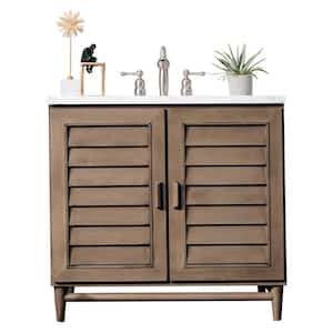 Portland 36 in. W x 23.5 in.D x 34.3 in. H Single Vanity in Whitewashed Walnut with Solid Surface Top in Arctic Fall