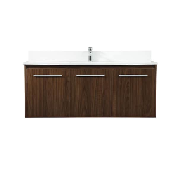 Unbranded Simply Living 48 in. W x 18 in. D x 19.7 in. H Bath Vanity in Walnut with Ivory White Engineered Marble Top