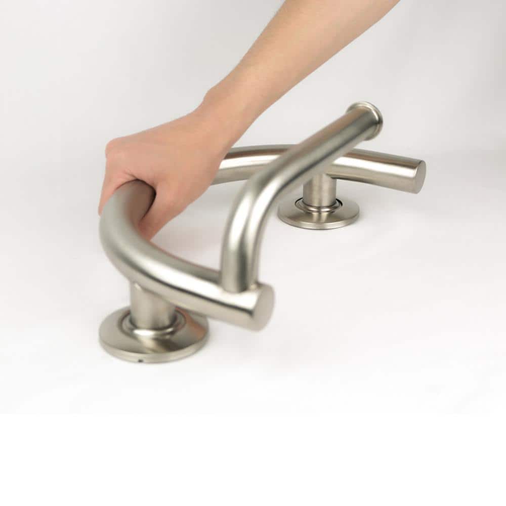 Brushed Nickel Satin Curved Grab Bar with Toilet Paper Holder