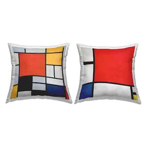 Piet Mondrian Classic Geometric Squares Multi-Color Square Outdoor Throw Pillow 2-Pack